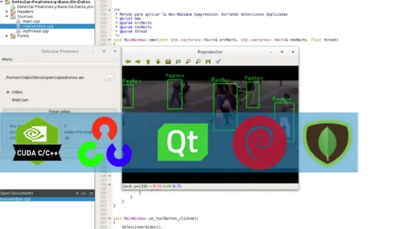 CUDA 7.5 con OpenCV 3.1 (C++) y MongoDB sobre QT 5 en Linux - Detección de peatones